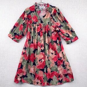 Floral Boho Midi Dress Empire Waist V-Neck 3/4 Sleeve Romantic Cottagecore M